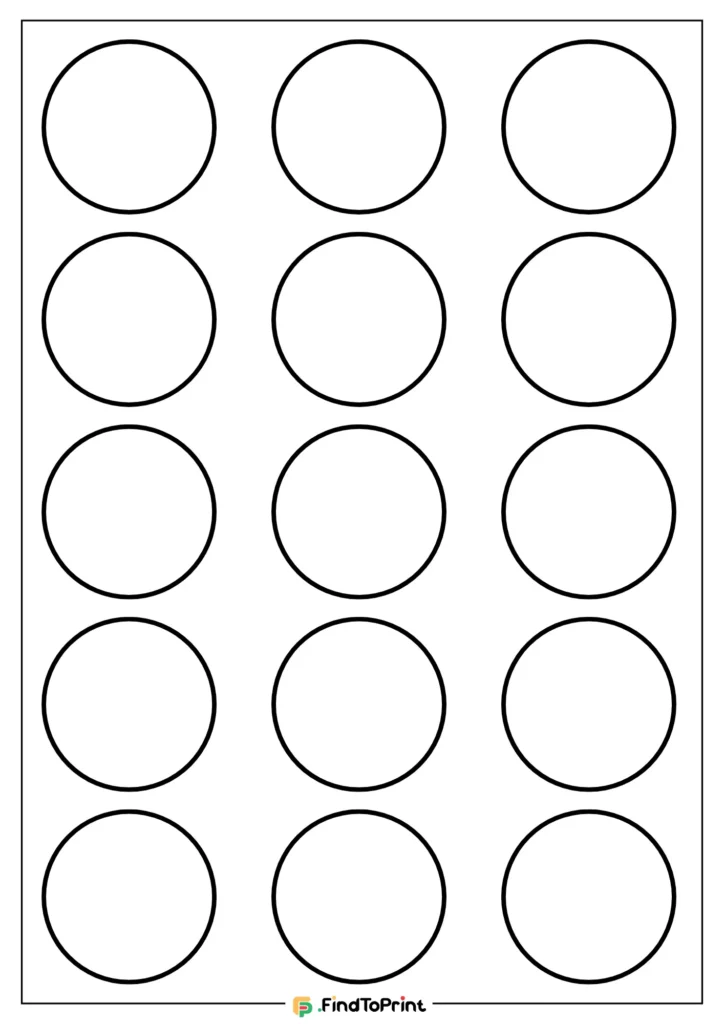 Printable 2-inch circle template displaying a grid of larger, evenly spaced empty circles arranged in two columns and multiple rows.